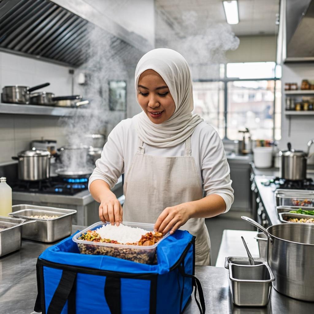Suasana dapur Dapur Dindi saat menyiapkan hidangan catering